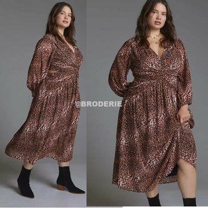 Anthropologie Brown Leopard Print Midi Dress